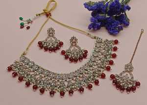 New Design Gold Plated Traditional Drop <b>Pearl</b> & Kundan Studded Earring Mangtika Choker <b>Necklace</b> <b>Set</b> & Jewellery <b>Set</b> for Woman - Product Image 2