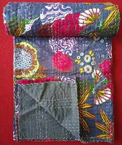 Manta con estampado de frutas Kantha hecha a mano india, ropa de cama doble Bohemia, edredones Kantha, colcha Hippie para decoración de habitación - Product Image 5