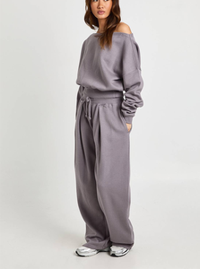 Nouvelle mode d'hiver, survêtement pour femme à épaules dénudées, sweat-shirt décontracté surdimensionné avec pantalon ample, logo imprimé en 3D, ensemble 2 pièces - Product Image 5