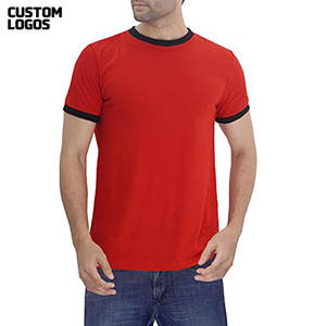 T-shirt en jersey de coton/polyester mélangé super doux pour homme, bordure contrastée, tissu 180g, coupe classique - Product Image 4