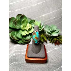 Randy Boyd Royston <b>Adjustable</b> <b>Ring</b> Turquoise Sterling Silver Fashionable Gold Plated Stainless Steel Bezel Setting Inlay Gift - Product Image 1