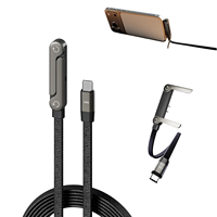 Kabel Pengisi Daya 2-in-1 dengan Penyangga Tak Terlihat, Kabel Pengisi Daya Multi dengan Penyangga Multi-Sudut yang Dapat Disesuaikan Tipe C, Kabel Pengisi Daya Cepat 240W 5 FT
