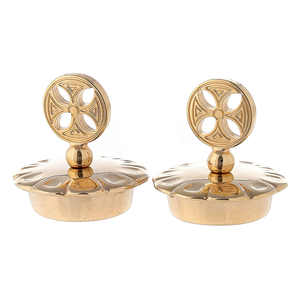 Burettes décoratifs en laiton plaqué or avec couvercle décoratif rond pour les fournitures d'église Article décoratif d'utilisation - Product Image 6