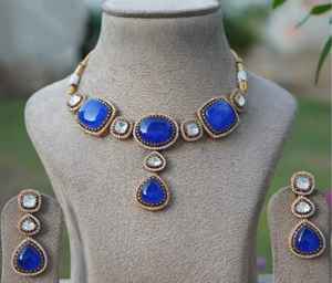 Stylish Polki Kundan Choker <b>Set</b> with <b>Gold</b> Plated <b>Earrings</b> Fashionable Brass Jewellery for Stylish Wedding Anniversary Parties - Product Image 1