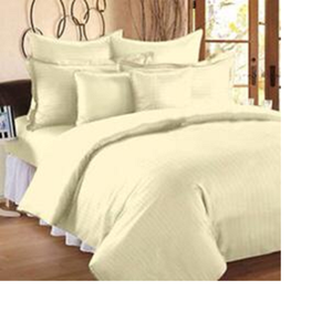 Sábanas de algodón satinado a rayas, ropa de cama de tamaño 100x108 pulgadas con costura zigzag en color marfil, hechas a medida - Product Image 1