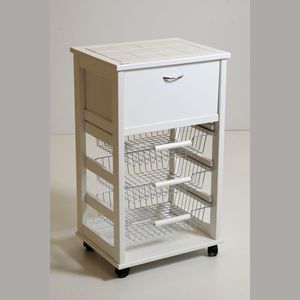 MASLEGNO MAS063 Reliable Solid Beech Wood Modern Kitchen Cart Tile Top <b>Plastic</b> <b>Wheels</b> Iron Handles Neat Bread Holder Storage - Product Image 1
