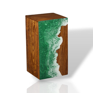 Urne de crémation en palissandre fabriquée à la main avec urnes de crémation en résine de vague d'océan vert - Product Image 4