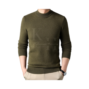 Jersey de punto cálido de color sólido para hombre, suéter de manga larga de mezcla de lana, ideal para invierno informal u oficina - Product Image 1