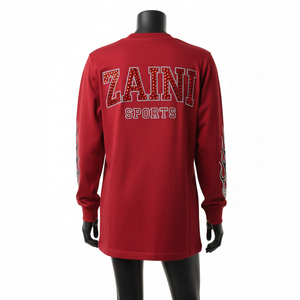 High Quality Cotton <b>Long</b> <b>Sleeve</b> T Shirt Smooth Jersey Fabric Deep <b>Red</b> Color Crystal HeatTransfer Logo <b>Long</b> <b>Sleeve</b> T Shirt Cotton - Product Image 2