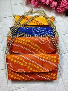 Elegant Bandhani <b>Clutch</b> Purse with Pearl Handle Rajasthani Hand <b>Bags</b> Baby Shower Bridesmaids Jaggo Night Sangeet Ceremony Favors - Product Image 4