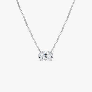 สร้อยคอเพชรทรงรีเม็ดเดี่ยวแบบ Radiant Prong Set ฝังแบบ West To East เพชรเลี้ยงในห้องปฏิบัติการ น้ำหนัก 1.00 กะรัต สี E-F ความสะอาด VS ทอง 14K สำหรับเป็นของขวัญวันครบรอบแต่งงาน - Product Image 2