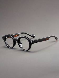 Monture de lunettes optiques ronde en acétate de coquille de tortue marron de qualité supérieure - Product Image 3