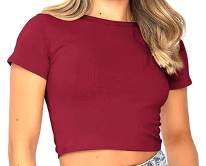 Latest Design Professional Customized Logo Knitted Polyester/Cotton Satin Crop <b>Top</b> Women's Casual Short Sleeve Oversized - Product Image 5