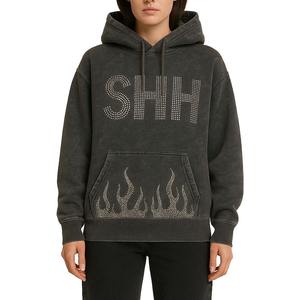 High Quality Custom Trendy Winter Plain Dyed Rhinestone Hoodie 100% Cotton <b>Thick</b> <b>Fleece</b> Blank with Full Zip - Product Image 4