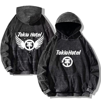 Hoodie Fleece Bordir Tokio Hotel Kaulitz 89 Acid Wash Musim Dingin 100% Katun Oversize Kasual Retro Gothic Pullover Custom Pria