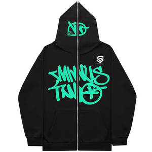 เสื้อมีฮู้ดผ้าคอตตอนสำหรับผู้ชายแบบ100% มีซิปเต็มหน้าทรงพลัสไซส์ผ้าปะติดแบบปักลายสำหรับฤดูหนาว - Product Image 1