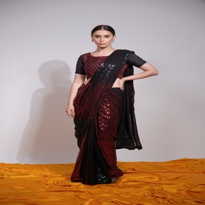 Indian Boutique Exclusivo Último Elegante Pesado Georgette Tela Bordado Impreso Sari Suave Elegante Fiesta Saree Blusa de lujo - Product Image 1