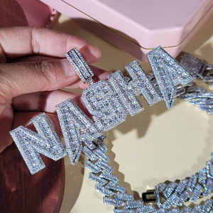 Collar Hip Hop con Colgante de Nombre Personalizado con Diamantes de Imitación VVS Moissanite y Cadena Cubana de Plata 925 - Product Image 4