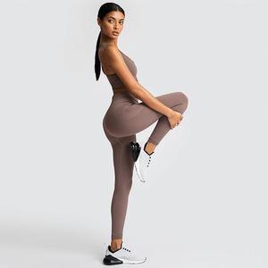 Vente en gros ensemble de yoga 2 pièces pour femmes écologique logo personnalisé respirant 100% coton biologique veste de pantalon de fitness cordon de serrage - Product Image 6