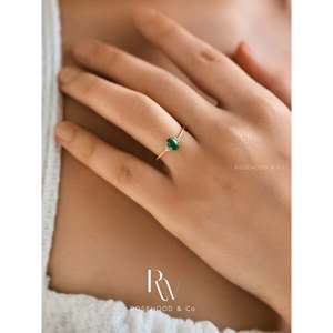 แหวนตราประทับทองเวอร์เมล์ประดับเพทายสีเขียวทรงมรกต ฝังเพชร ประดับอัญมณีอเนกประสงค์ ของขวัญสำหรับเธอหรือคุณแม่ - Product Image 3