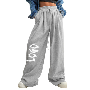 กางเกงสเวตเตอร์ขาตรงเอวสูงของผู้หญิงกางเกงขากว้างแบบผูกเชือกเอวสูงแบบทันสมัย - Product Image 1