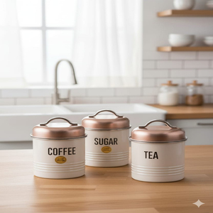 กล่องเก็บของพิมพ์ลายโลหะกล่องเก็บของในครัวดีไซน์เนอร์กล่องเหล็กโลหะพร้อมฝาไม้ - Product Image 2