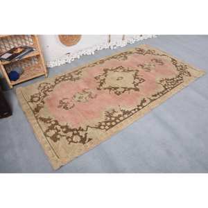 <b>Vintage</b> Turkish <b>Rug</b> 4.2 X 7.8ft Pink Brown Flat Weave Wool with Patchwork Pattern for Living Room Decorations and Hallways - Product Image 3
