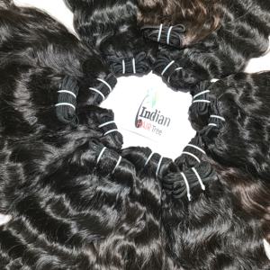 Extensions de cheveux humains ondulés ondulés naturels indiens non traités, cuticules alignées vierges noires, tissage à double trame à la machine - Product Image 3