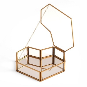 Boîte en verre de forme personnalisée en gros lot de 3 articles de table porte-bijoux en métal fournitures de conteneur de bijoux décoratifs faits à la main - Product Image 3