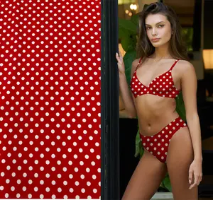 Traje de baño de <span class=keywords><strong>bikini</strong></span> de punto resistente al agua ecológico Tela reciclada Impresión económica elástica con diseño de punto rojo - Product Image 1