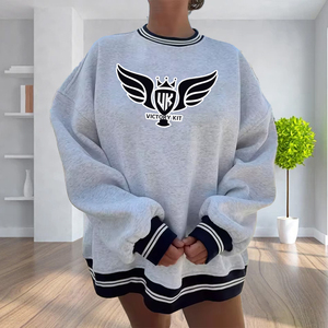 เสื้อสเวตเชิ้ตคอกลมโอเวอร์ไซส์สำหรับผู้หญิง ผ้าฟลีซคอตตอน 100% แขนเสื้อแบบริบ ดีไซน์หรูหรา - Product Image 4