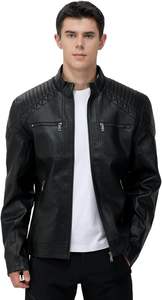Chaqueta de Cuero para Hombre, Cuello Alto, Cuero Sintético PU, Chaqueta Bomber de Motociclista con Cierre, Chaqueta Ajustada de Motociclista - Product Image 5