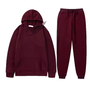 Ensemble de sweat-shirt à capuche décontracté en deux pièces pour homme et femme, couleur unie, tricoté en polaire, séchage rapide, automne-hiver - Product Image 2
