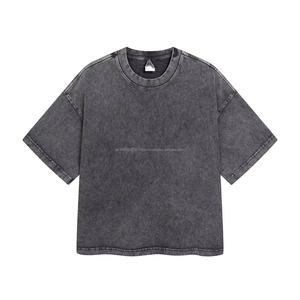 T-shirt personnalisé 100 % coton épais, coupe ample, manches courtes, col rond, style streetwear tendance, délavé à l'acide - Product Image 3