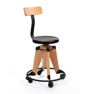 Silla de Trabajo con Ruedas Ron Burgu, Negra, Altura Ajustable, Asiento de Madera, Patas de Metal, Opciones de Color - Product Image 1
