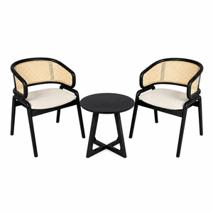 Conjunto de Bistro Helix Comercial de Teca Premium, Estilo Escandinavo Contemporáneo, Acabado Negro, Resistente al Agua - Product Image 1