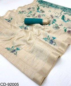 Sari de algodón Chanderi ligero con estampado floral elegante digital para todas las ocasiones - Product Image 5