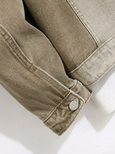 <b>Men's</b> <b>Long</b> Sleeve Casual Urban Vintage Denim <b>Jacket</b> with Stand Collar Customizable Front Button Closure - Product Image 5