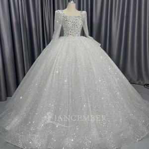<span class=keywords><strong>Robe</strong></span> de mariée scintillante Jancember CM37, <span class=keywords><strong>robe</strong></span> de mariée perlée, col carré, <span class=keywords><strong>robe</strong></span> de bal, Vestido De Novia, manches longues, tenue de soirée - Product Image 5
