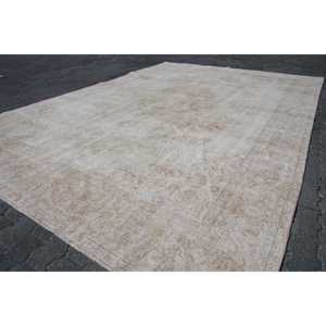 Vintage Turkish Oversize Rug 8.8x12.7 ft, White <b>Brown</b> Southwestern Rug - Product Image 3
