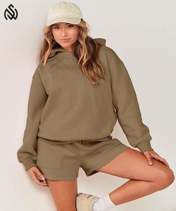 ชุดเซ็ตเสื้อมีฮู้ดและกางเกงขาสั้นสำหรับผู้หญิงชุดเซ็ตออกกำลังกายมีฮู้ดมัดย้อมทันสมัย - Product Image 6