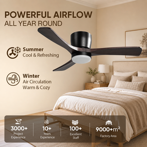 USA In Stock 42 Inch Ceiling <b>Fan</b> <b>with</b> Light and <b>Remote</b>, Solid Wood Flush Mount Low Profile Ceiling <b>Fan</b> - Product Image 3