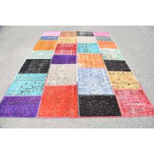 Alfombra turca Vintage moderna de 5,5x7,6 pies, Beige diseño abstracto de lana, diseño de pasillo rectangular de Tabriz, alfombra de habitación de látex de área grande - Product Image 1