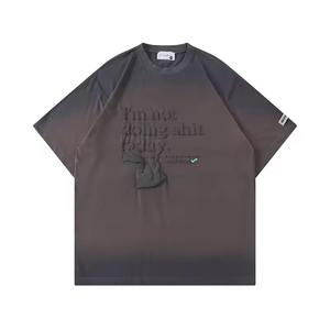 <b>Top</b> Quality 300 GSM Heavy Weight Distressed Embroidery Shirts 100% Cotton Drop Shoulder Oversized <b>Cropped</b> Boxy T Shirts for <b>Men</b> - Product Image 4