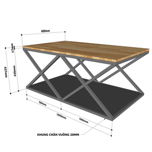 Industrial-Style Convertible Living Room <b>Sofa</b> <b>Table</b> Iron Frame & Rubber Wood 100x60x45cm TT68149 - Product Image 4