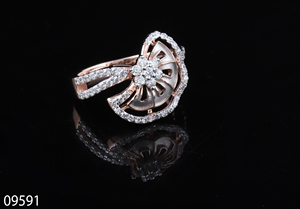 แหวนแต่งงานเกล็ดหิมะประดับเพชรทรงกลมสีทอง18K สำหรับผู้หญิงได้รับการรับรองจากร้าน IGI - Product Image 3