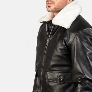 Veste en cuir pour hommes avec fourrure blanche Veste en cuir de mouton originale personnalisée Veste en cuir de moto - Product Image 3