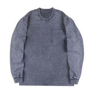 Custom Design Men's Acid Wash <b>Sweatshirt</b> Lightweight Quick Dry New Fashionable Long Sleeve Winter Fleece with Embossed Printing - Product Image 2