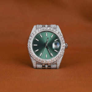 Custom Luxury Lab Grown Diamond GREEN Dial Round Shape Full Iced Out Automatic <b>Wrist</b> Luxurious Watch to Classic Wear - Product Image 6