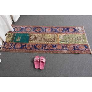 พรมขนแกะสีเขียวน้ำเงินสไตล์โบฮีเมียน1.9 x 4.9ft แบบตุรกีผืนใหญ่ทรงสี่เหลี่ยมผืนผ้าลวดลายนามธรรมสำหรับด้านหลังเป็นยางสำหรับห้องนอน - Product Image 5